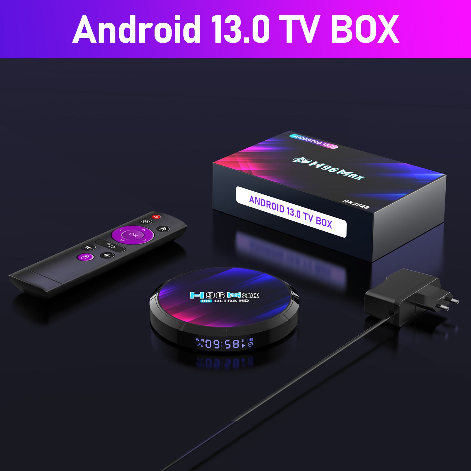 H96 Max RK3528 Android 13 4GB/64GB com WIFI Duplo